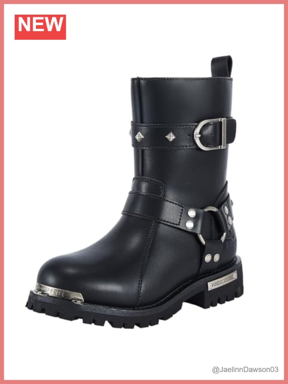 Women's PU Leather Mid-Calf Motorcycle Riding Boots with Side Zipper & Buckle